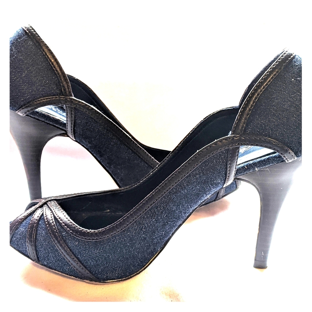Denim blue peep toe heels sz 6.5
